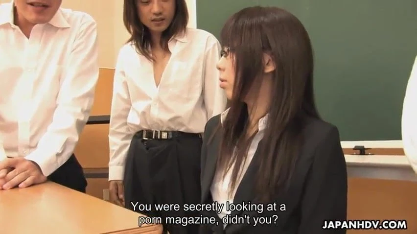 Cute Asian teacher waxed and creamed in a group