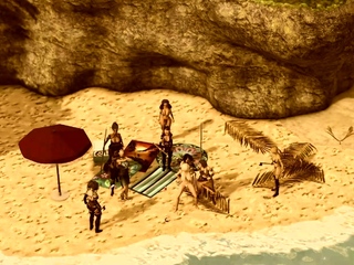 A sexy blonde has anal sex with 3d hot dickgirl on island