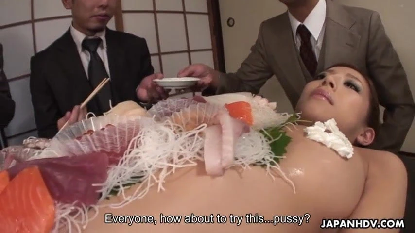 Business lunch is all over her naked body