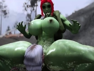 Curvy Elf and half orc were fucked by Orc Futanari’s Huge