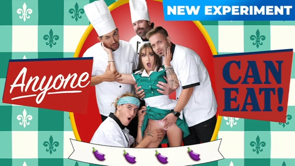 Waitress Services the Kitchen Crew with Her Tits, Pussy, and Ass